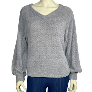 3-FOR-$30 Hollister Sz S Pullover V-Neck Sweater Peasant Sleeve Gray Soft Knit